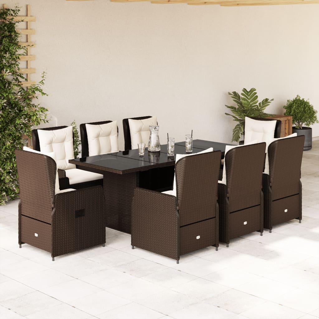 9-Tlg. Garten-Essgruppe Mit Kissen Poly Rattan