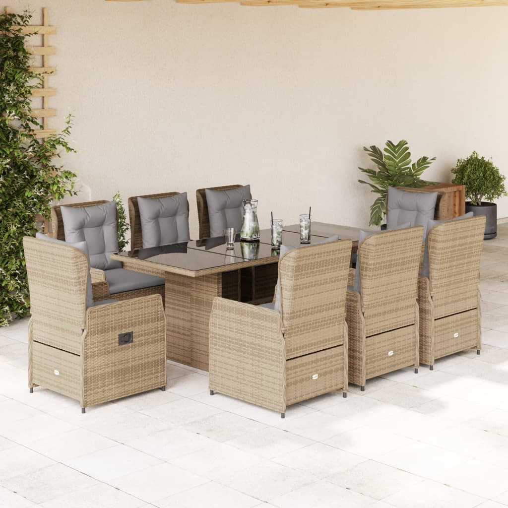 9-Tlg. Garten-Essgruppe Mit Kissen Poly Rattan