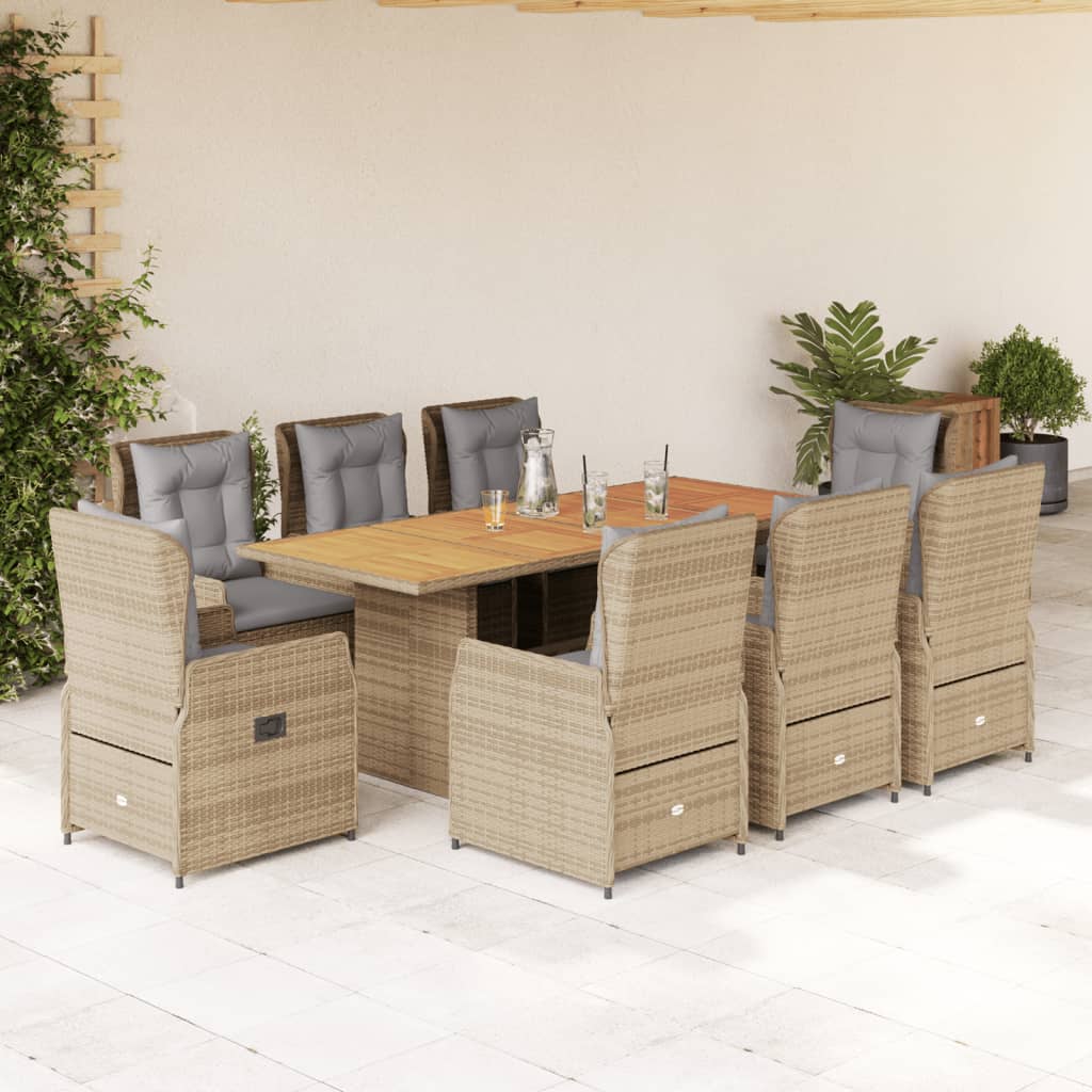 9-Tlg. Garten-Essgruppe Mit Kissen Poly Rattan