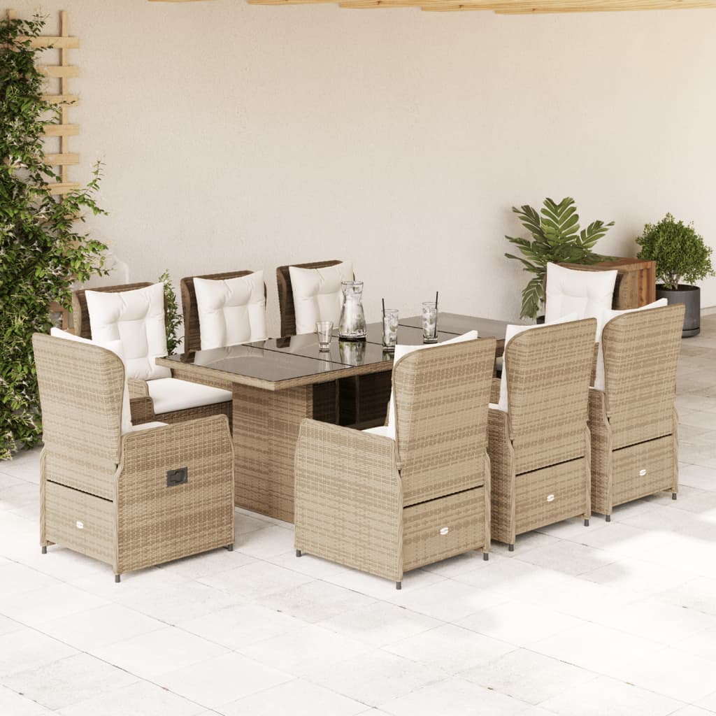 9-Tlg. Garten-Essgruppe Mit Kissen Poly Rattan
