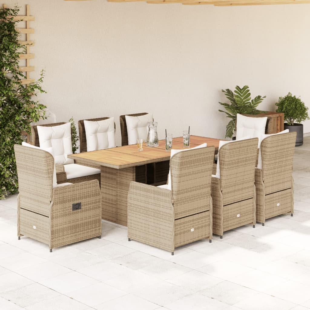 9-Tlg. Garten-Essgruppe Mit Kissen Poly Rattan