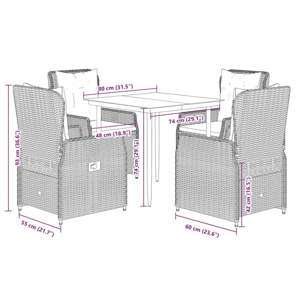 5-Tlg. Garten-Essgruppe Mit Kissen Poly Rattan