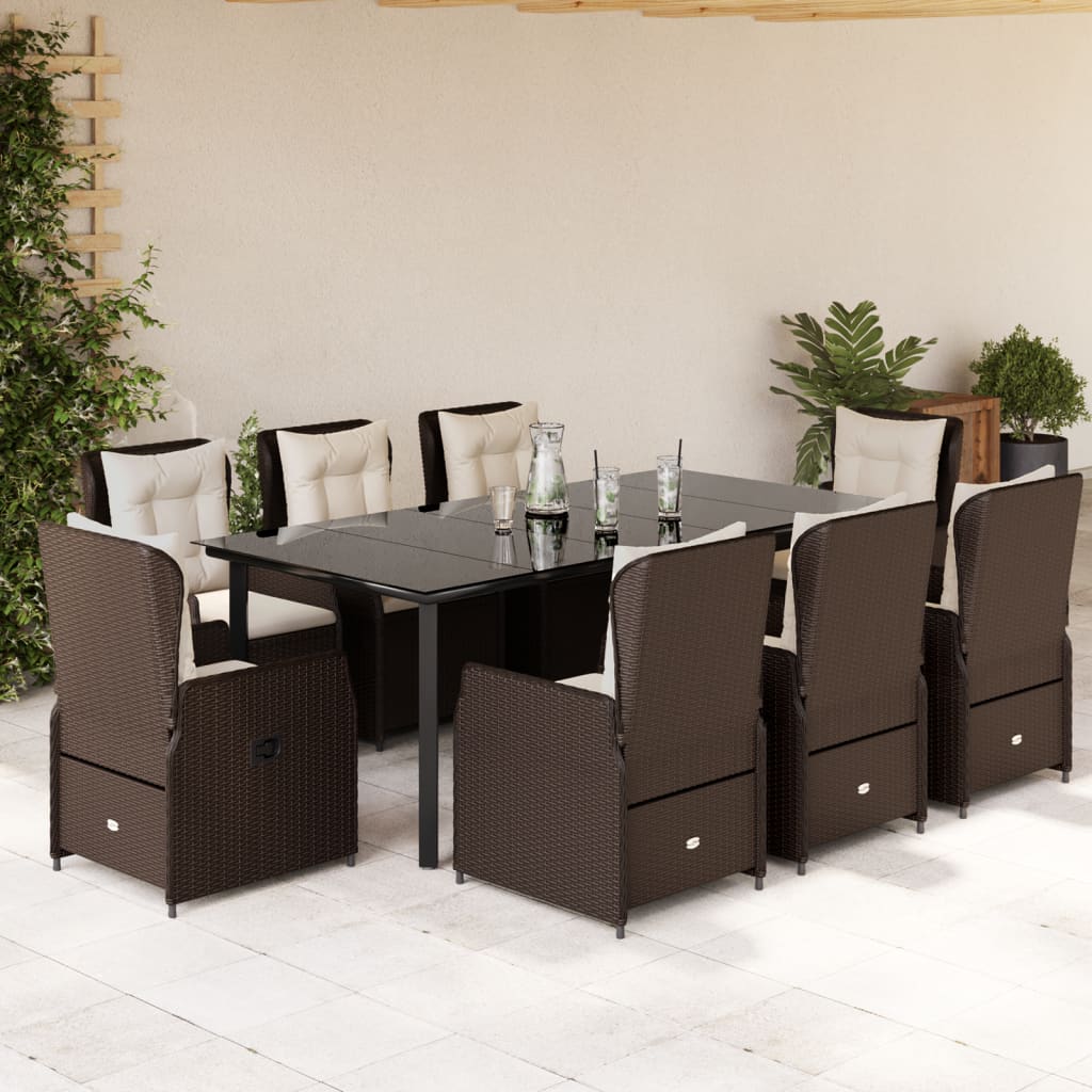 9-Tlg. Garten-Essgruppe Mit Kissen Poly Rattan