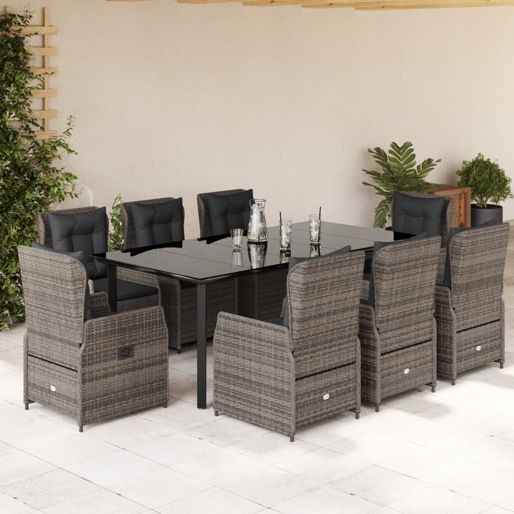 9-Tlg. Garten-Essgruppe Mit Kissen Poly Rattan