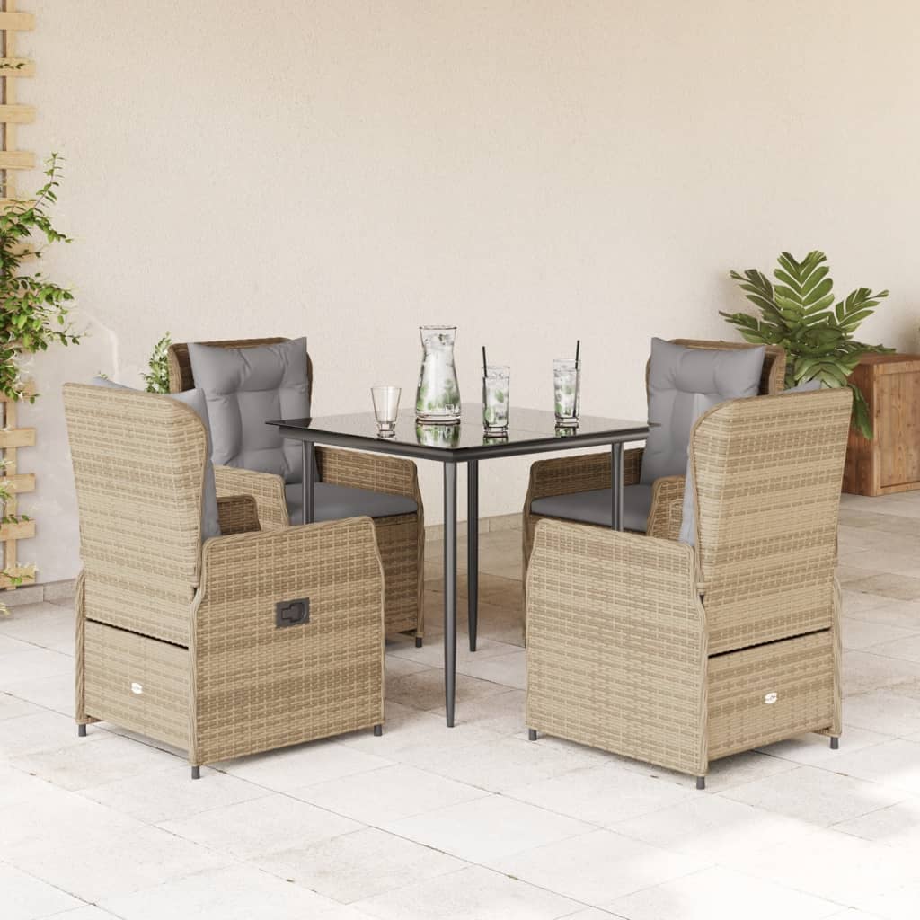 5-Tlg. Garten-Essgruppe Mit Kissen Poly Rattan