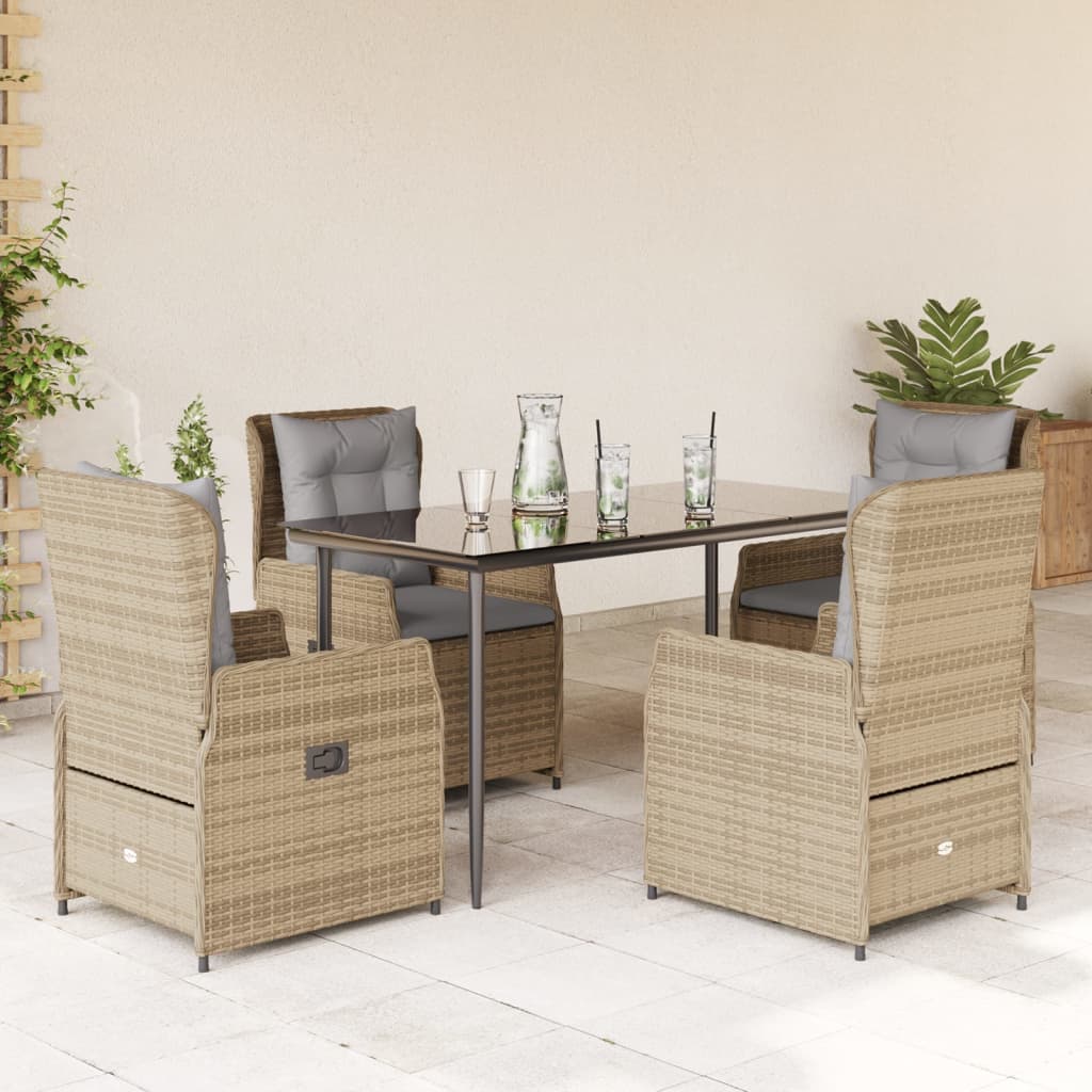 5-Tlg. Garten-Essgruppe Mit Kissen Poly Rattan