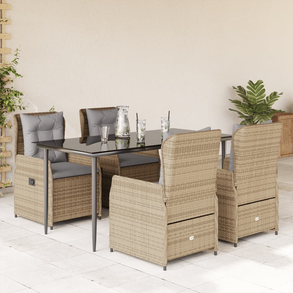 5-Tlg. Garten-Essgruppe Mit Kissen Poly Rattan
