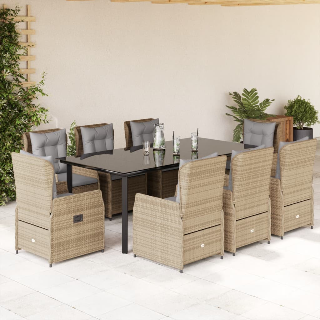 9-Tlg. Garten-Essgruppe Mit Kissen Poly Rattan