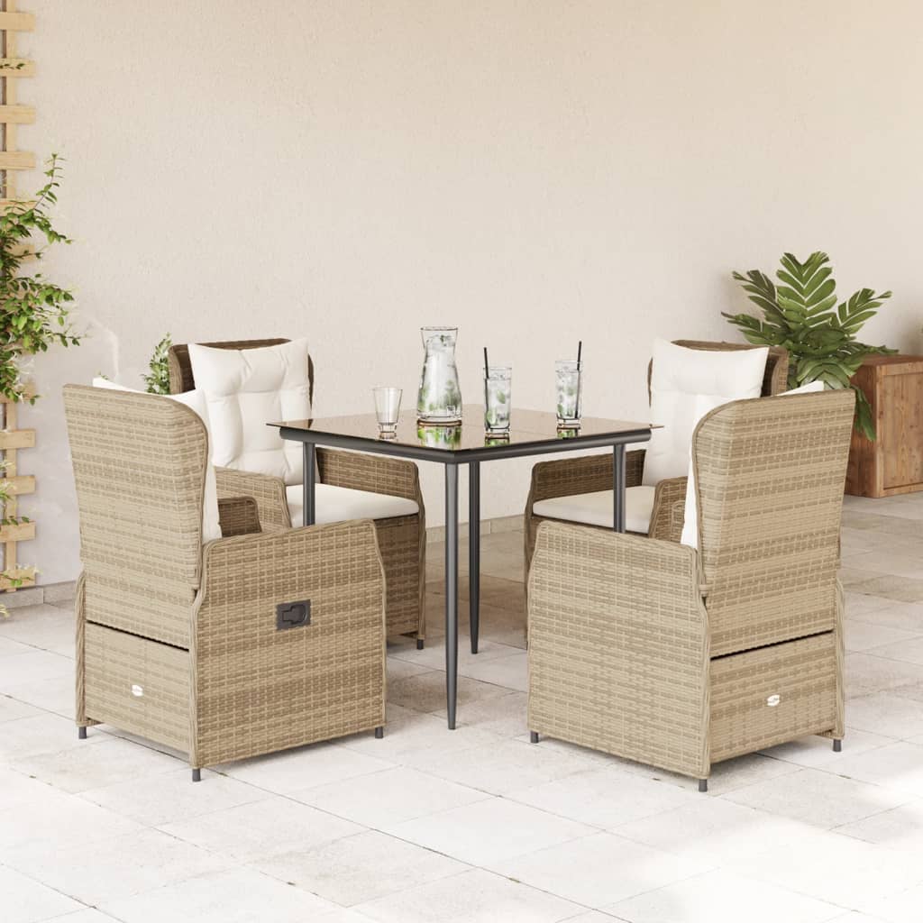 5-Tlg. Garten-Essgruppe Mit Kissen Poly Rattan