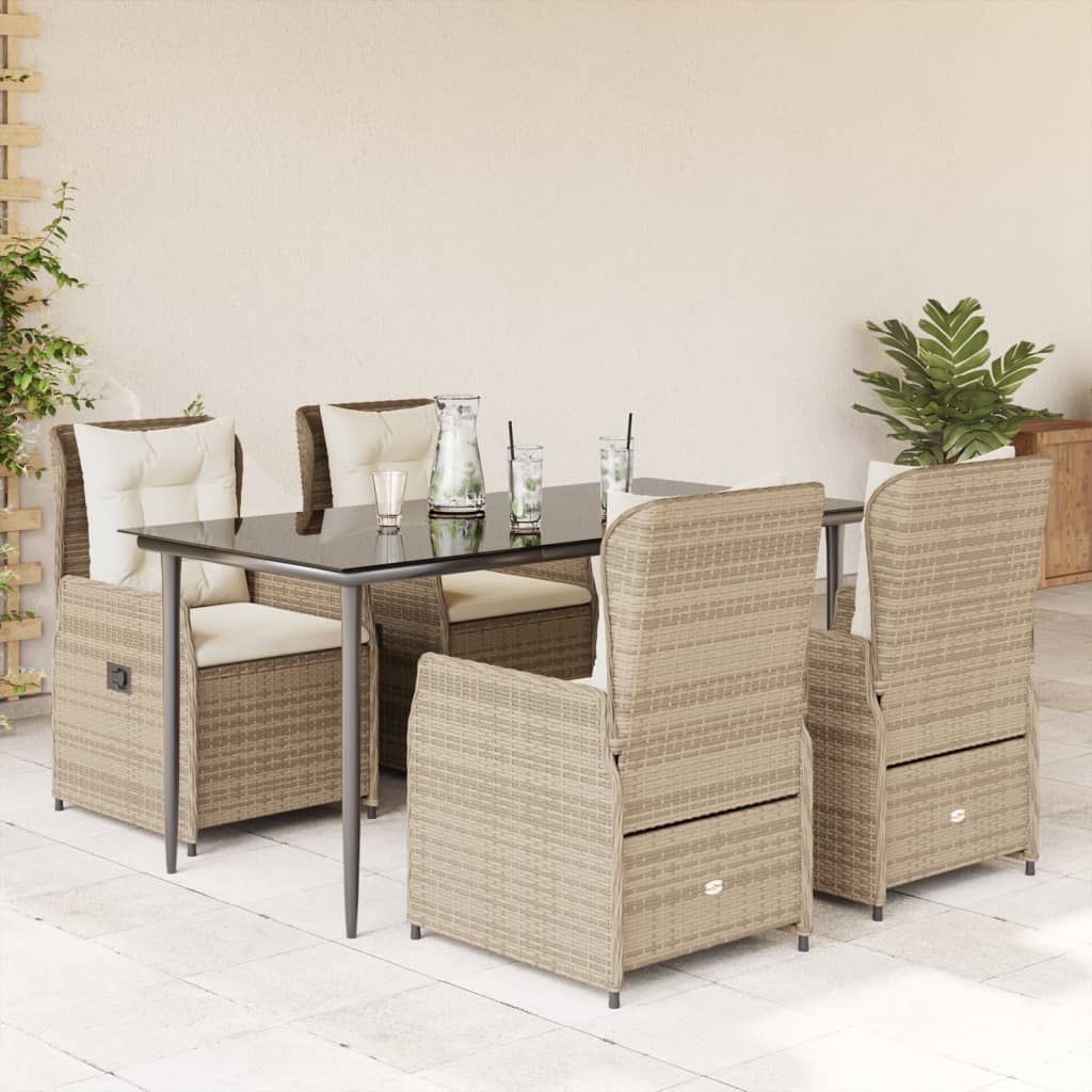 5-Tlg. Garten-Essgruppe Mit Kissen Poly Rattan
