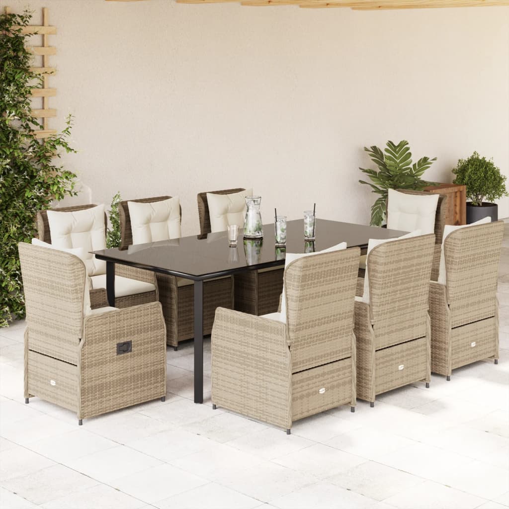 9-Tlg. Garten-Essgruppe Mit Kissen Poly Rattan