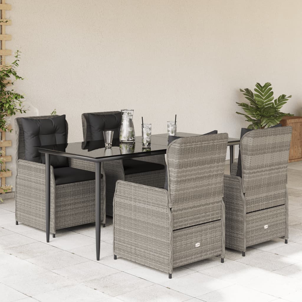 5-Tlg. Garten-Essgruppe Mit Kissen Poly Rattan