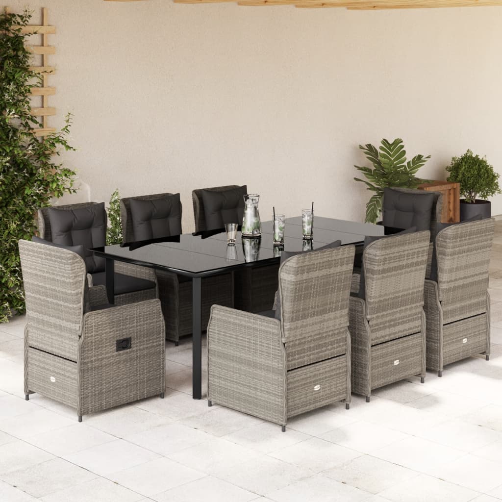 9-Tlg. Garten-Essgruppe Mit Kissen Poly Rattan