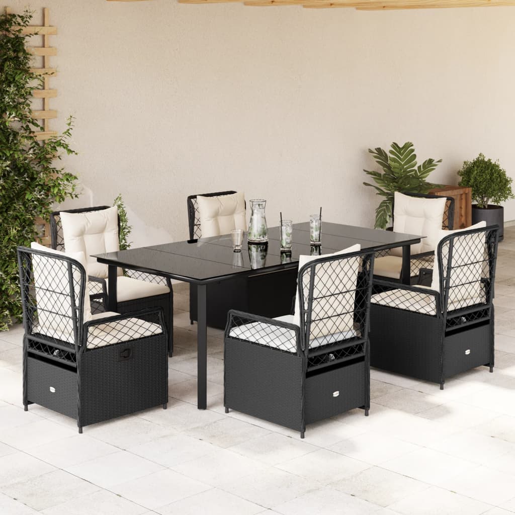 7-Tlg. Garten-Essgruppe Mit Kissen Poly Rattan