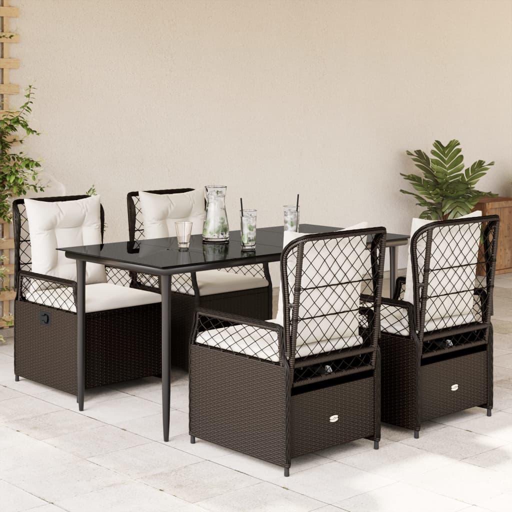5-Tlg. Garten-Essgruppe Mit Kissen Poly Rattan