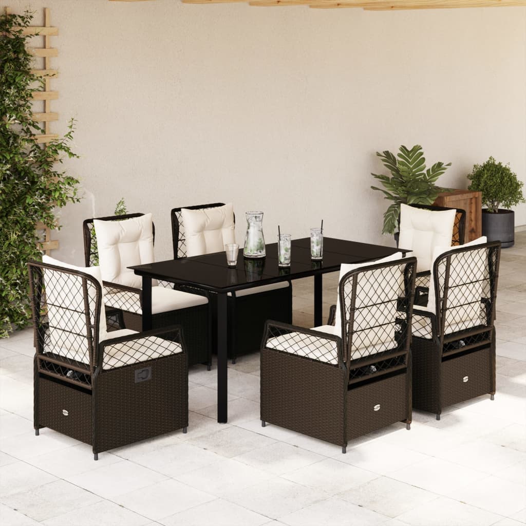 7-Tlg. Garten-Essgruppe Mit Kissen Poly Rattan