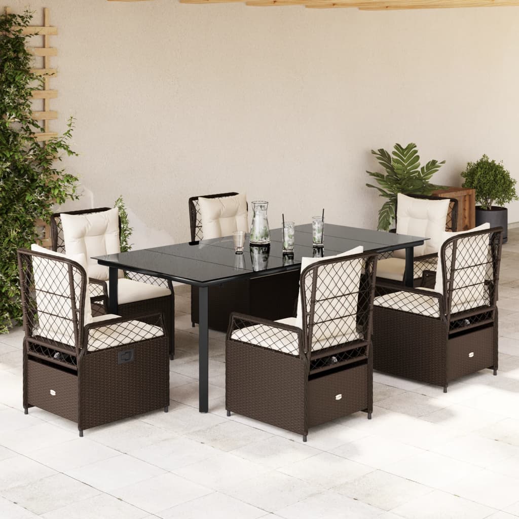 7-Tlg. Garten-Essgruppe Mit Kissen Poly Rattan