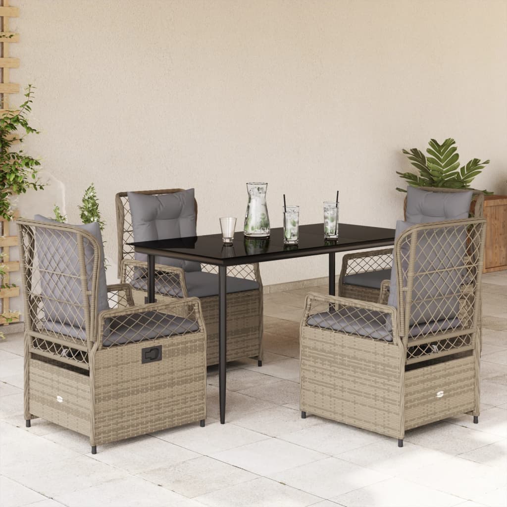 5-Tlg. Garten-Essgruppe Mit Kissen Poly Rattan