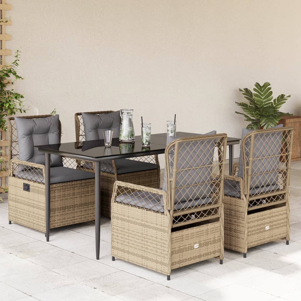 5-Tlg. Garten-Essgruppe Mit Kissen Poly Rattan