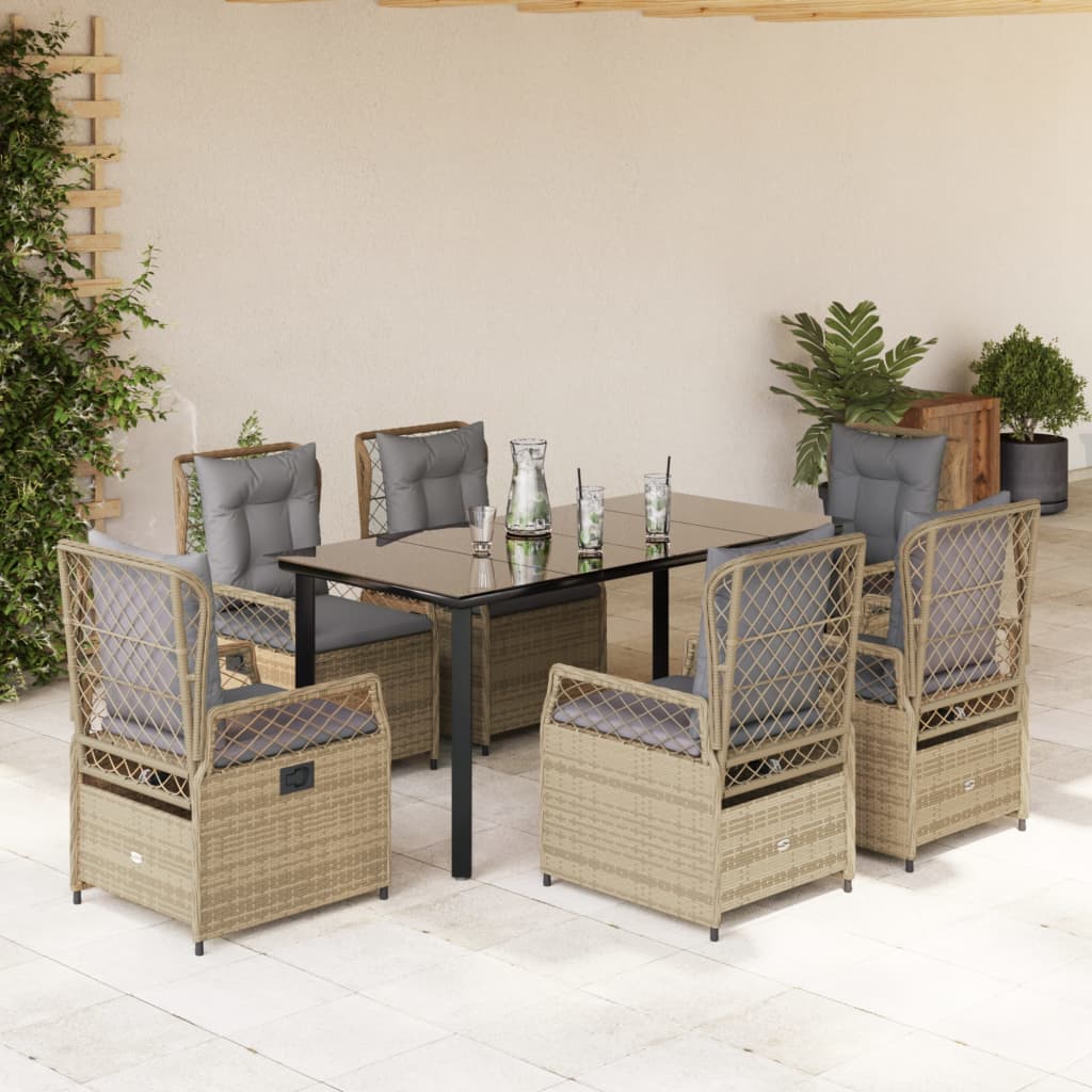 7-Tlg. Garten-Essgruppe Mit Kissen Poly Rattan