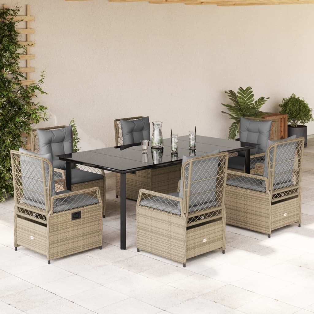 7-Tlg. Garten-Essgruppe Mit Kissen Poly Rattan