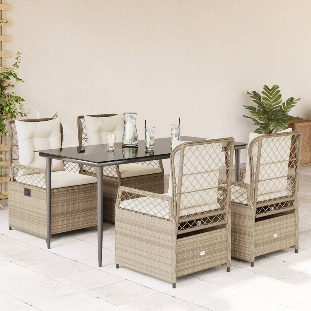 5-Tlg. Garten-Essgruppe Mit Kissen Poly Rattan