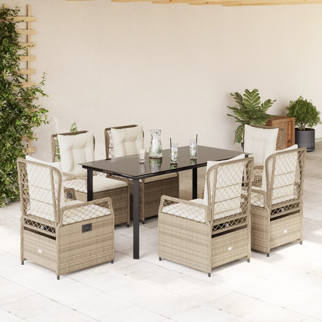 7-Tlg. Garten-Essgruppe Mit Kissen Poly Rattan