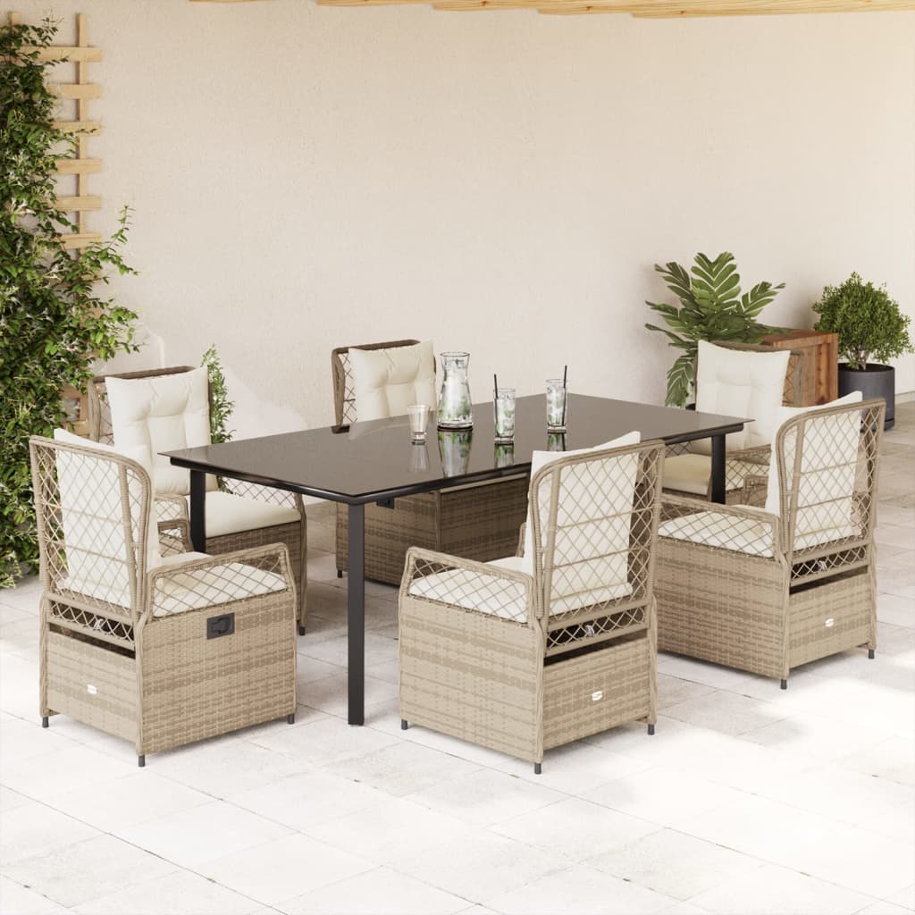 7-Tlg. Garten-Essgruppe Mit Kissen Poly Rattan