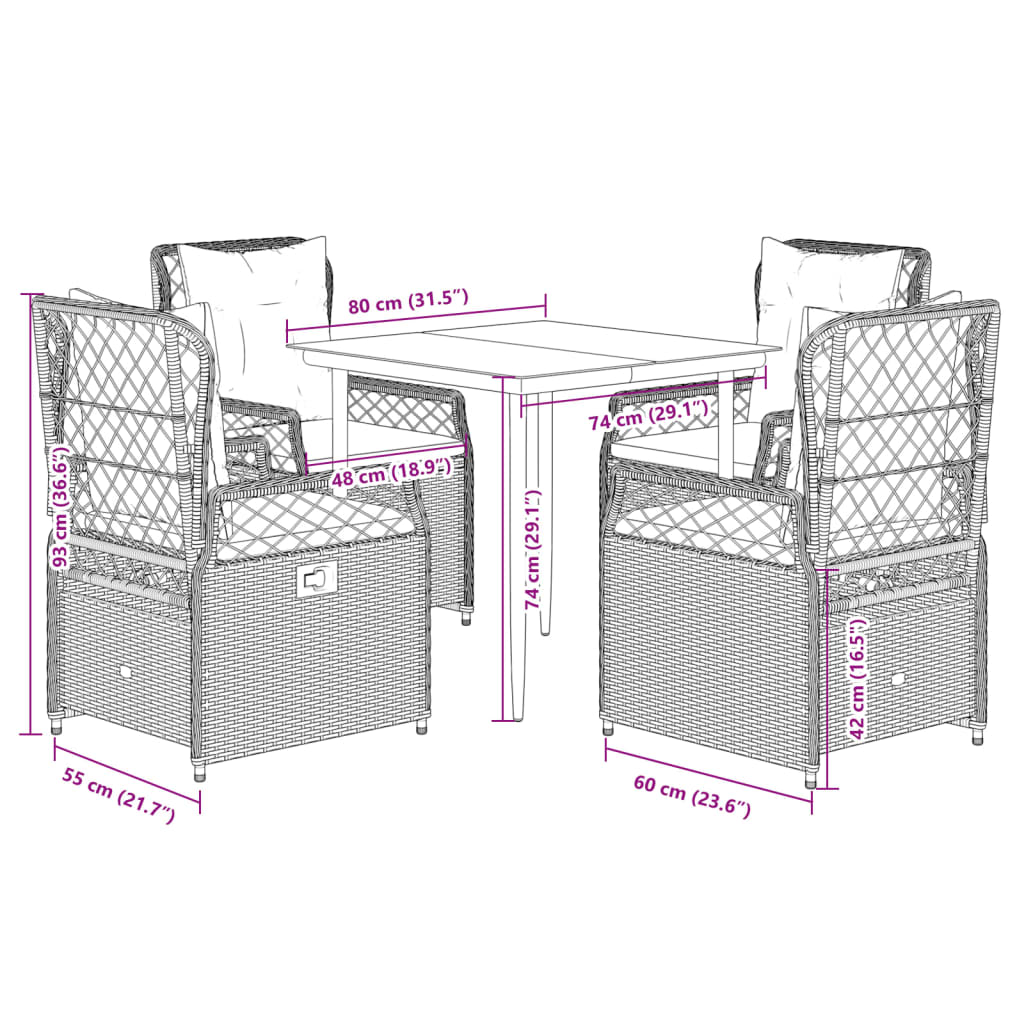 5-Tlg. Garten-Essgruppe Mit Kissen Poly Rattan