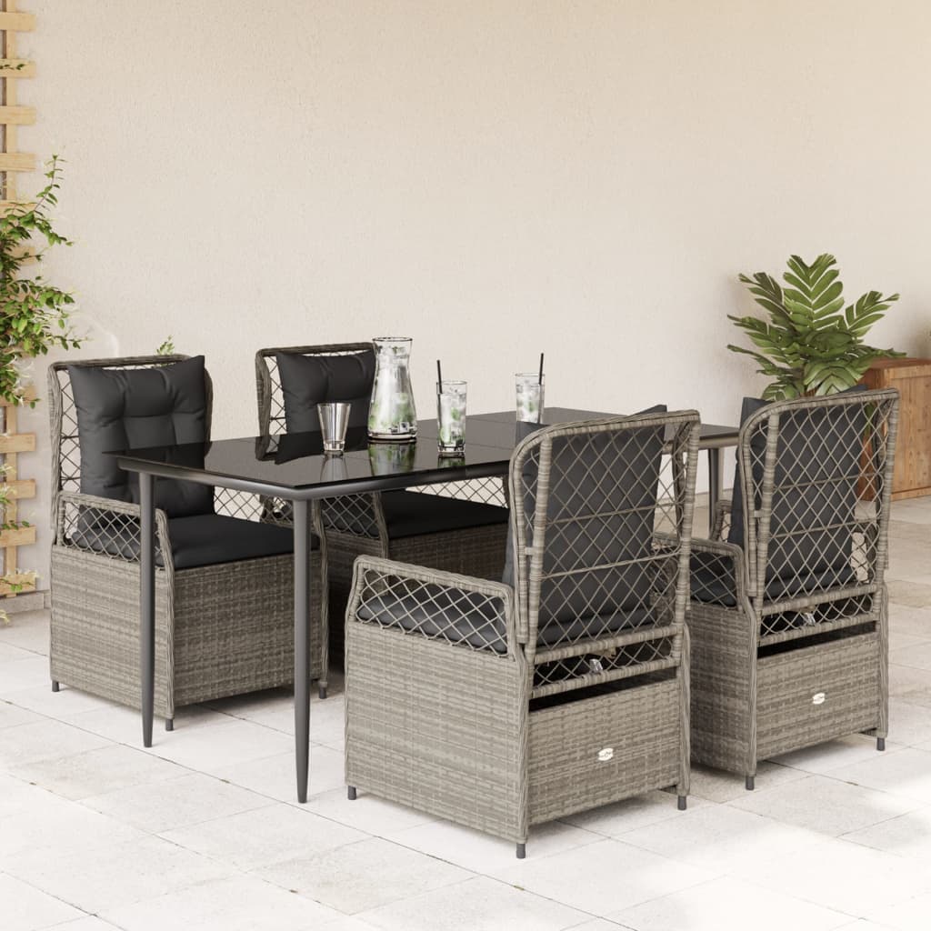 5-Tlg. Garten-Essgruppe Mit Kissen Poly Rattan