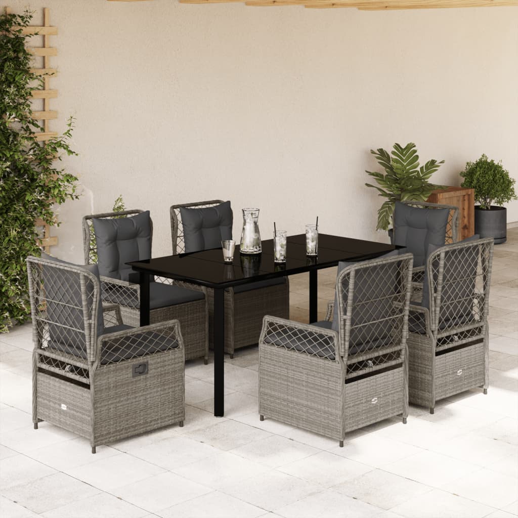 7-Tlg. Garten-Essgruppe Mit Kissen Poly Rattan