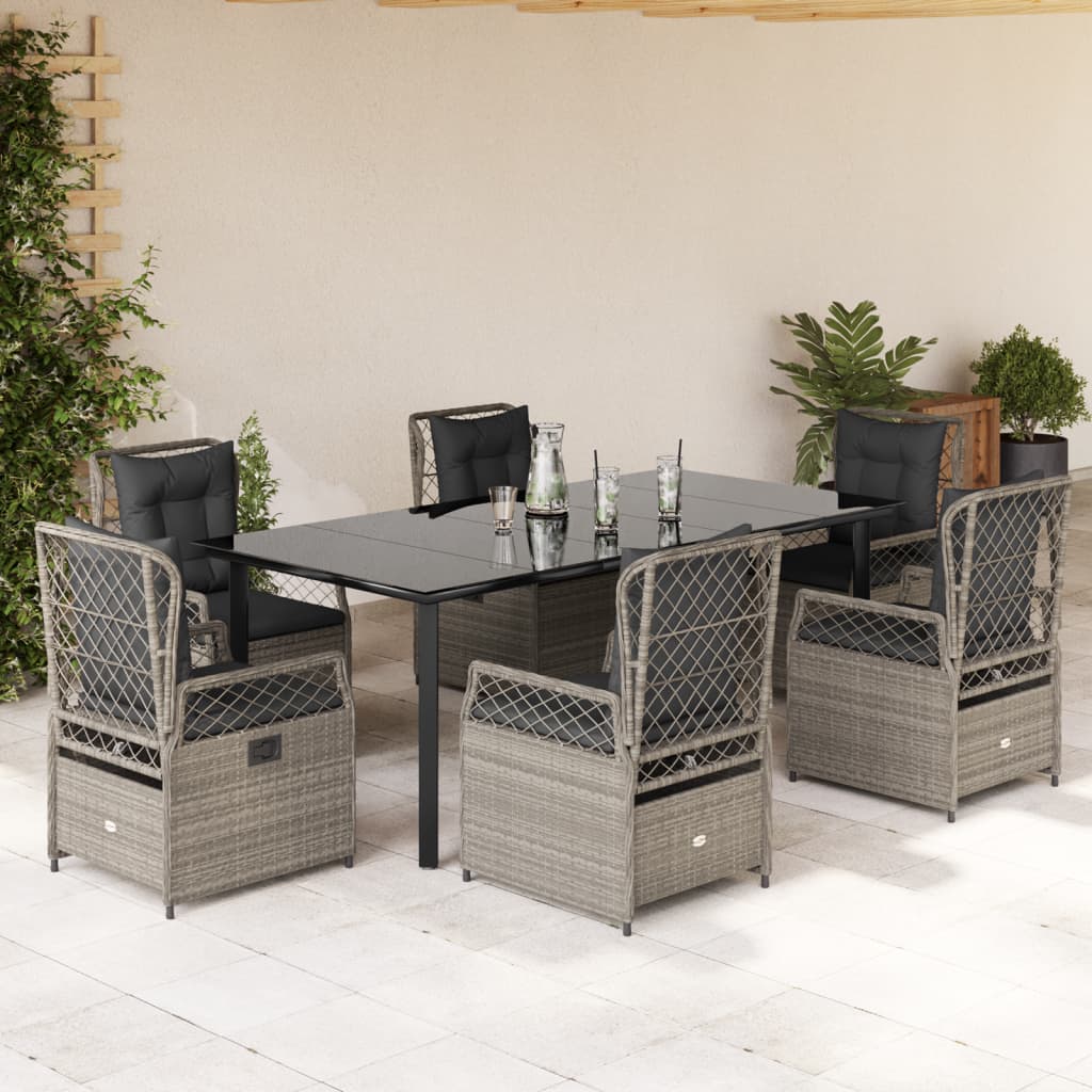 7-Tlg. Garten-Essgruppe Mit Kissen Poly Rattan