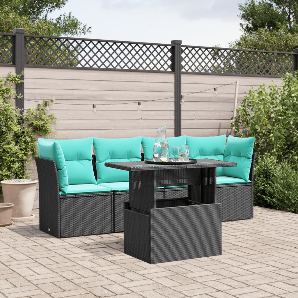 5-Tlg. Garten-Sofagarnitur Mit Kissen Poly Rattan Akazie