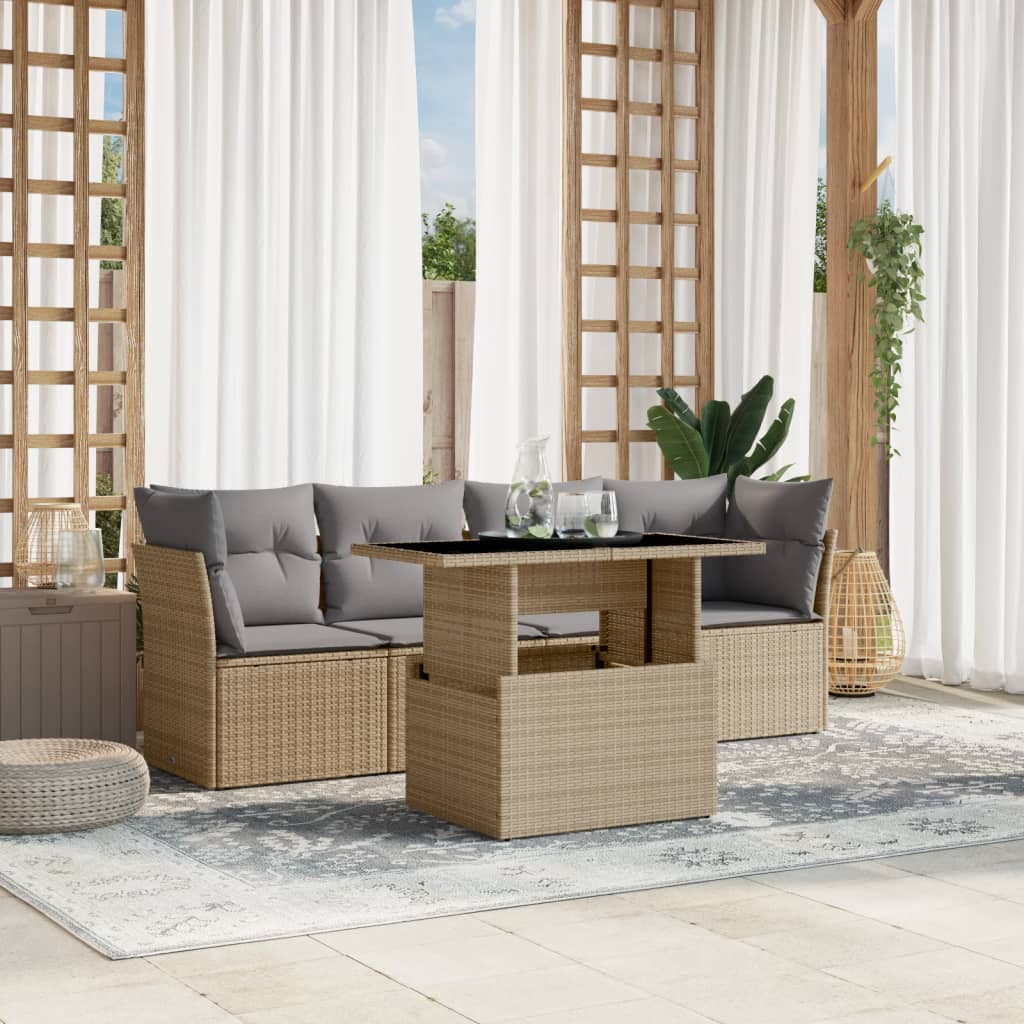 5-Tlg. Garten-Sofagarnitur Mit Kissen Poly Rattan