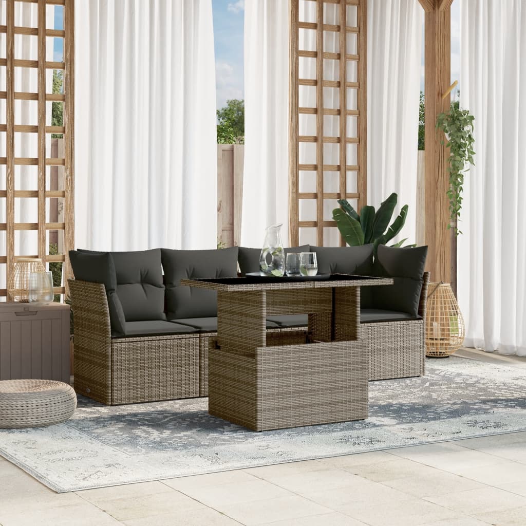 5-Tlg. Garten-Sofagarnitur Mit Kissen Poly Rattan