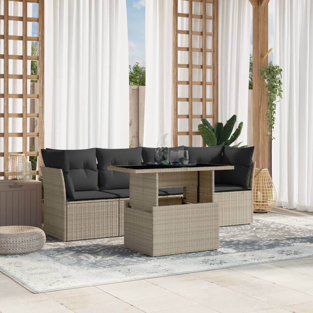 5-Tlg. Garten-Sofagarnitur Mit Kissen Poly Rattan