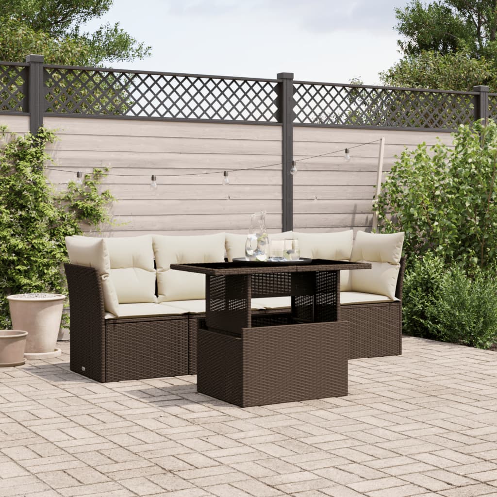 5-Tlg. Garten-Sofagarnitur Mit Kissen Poly Rattan
