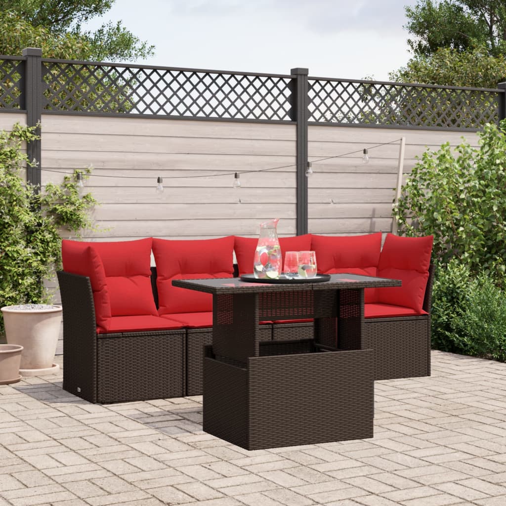 5-Tlg. Garten-Sofagarnitur Mit Kissen Poly Rattan Akazie