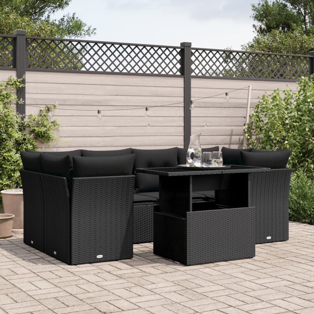 7-Tlg. Garten-Sofagarnitur Mit Kissen Poly Rattan