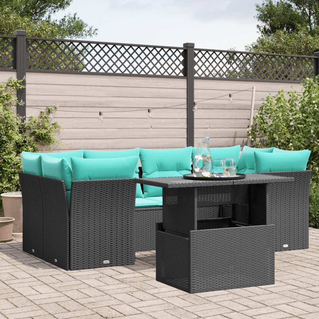 7-Teiliges Gartensofa-Set Mit Kissen, Es Polyrattan