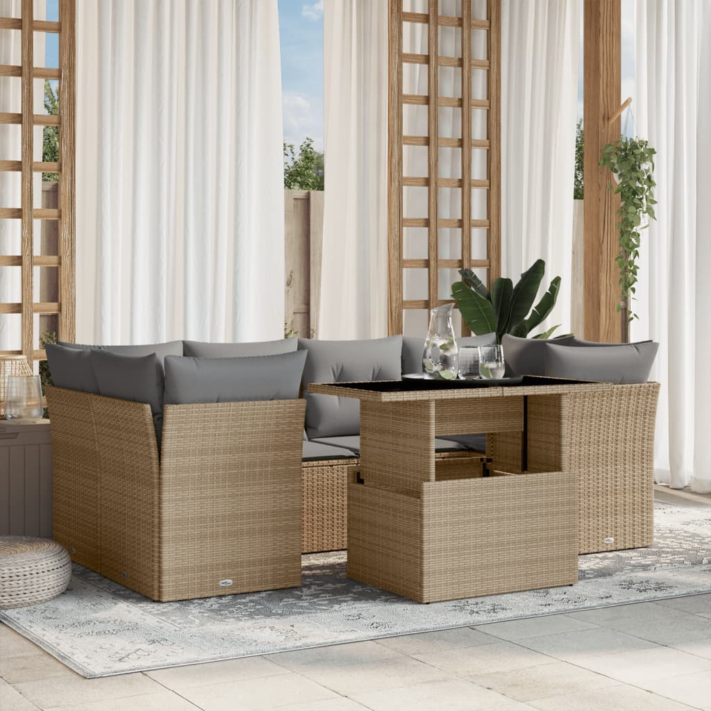7-Tlg. Garten-Sofagarnitur Mit Kissen Poly Rattan