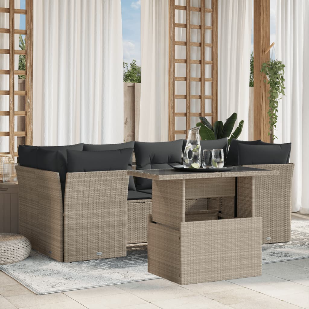 7-Tlg. Garten-Sofagarnitur Mit Kissen Poly Rattan
