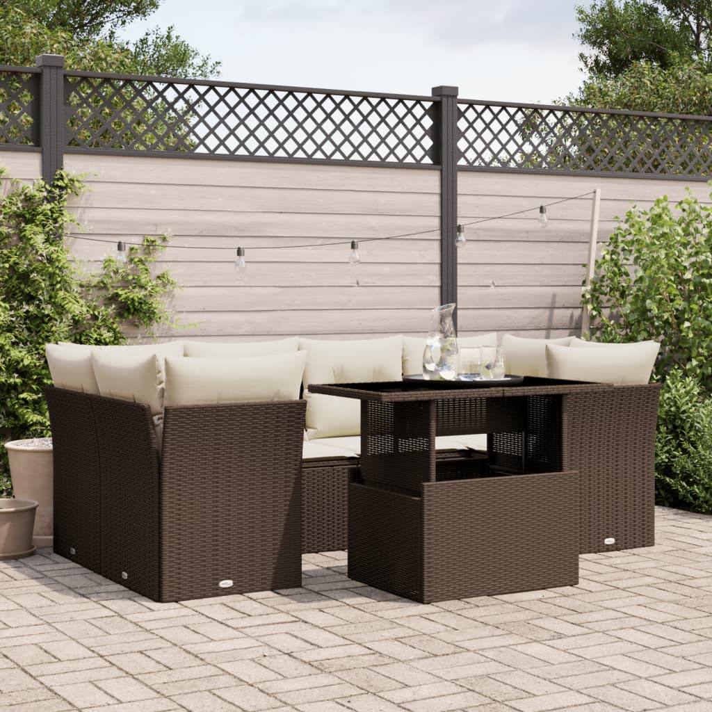 7-Tlg. Garten-Sofagarnitur Mit Kissen Poly Rattan