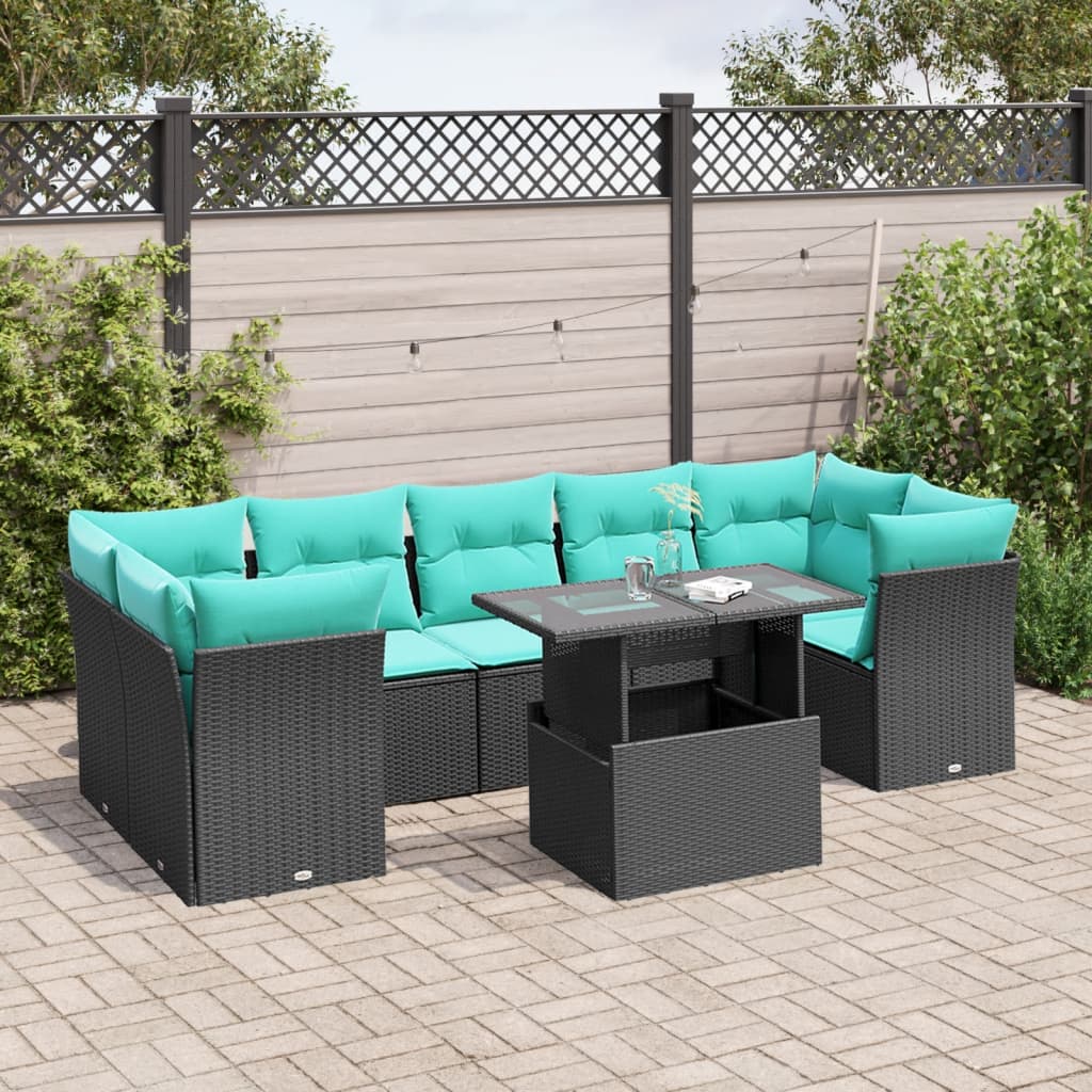 8-Tlg. Garten-Sofagarnitur Mit Kissen Poly Rattan Akazie
