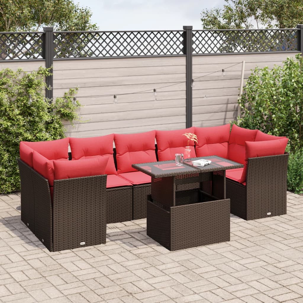 8-Tlg. Garten-Sofagarnitur Mit Kissen Poly Rattan Akazie