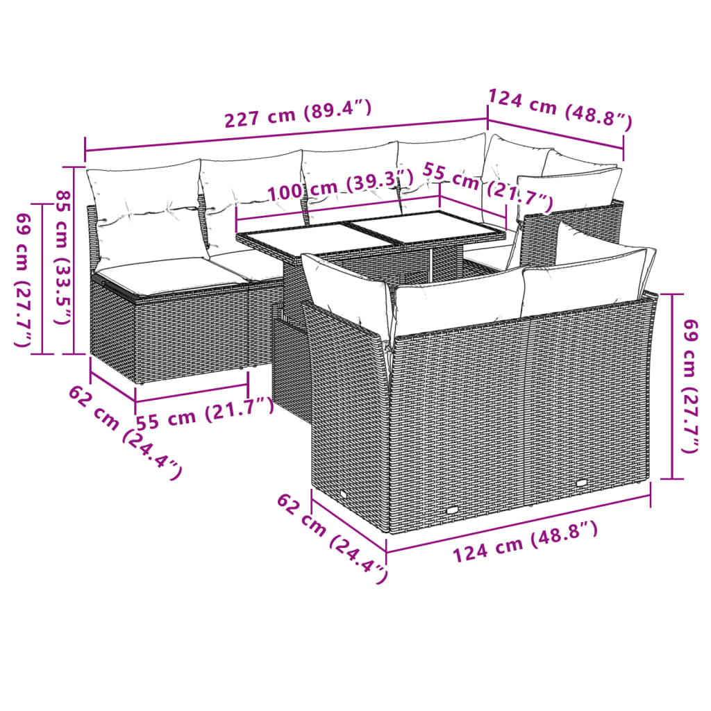 8-Teiliges Gartensofa-Set Mit Kissen, Es Polyrattan