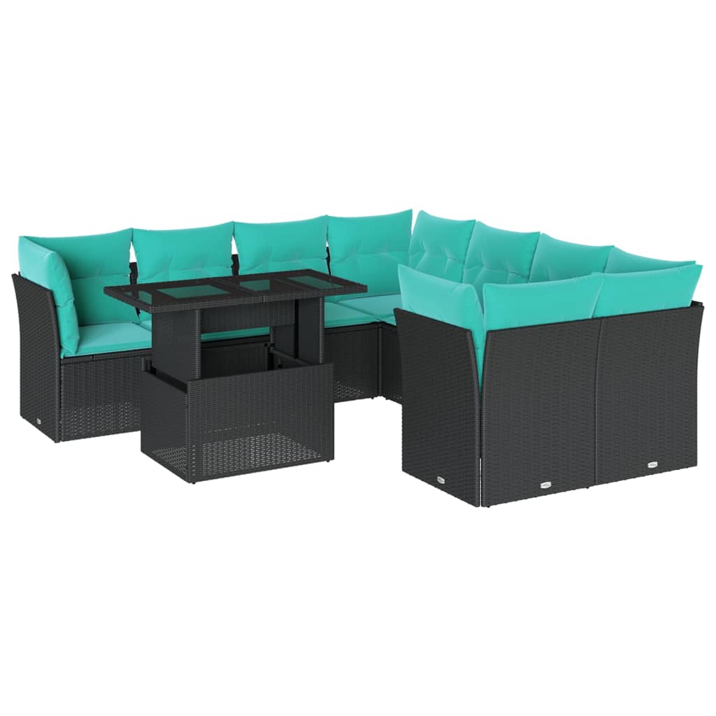 9-Teiliges Gartensofa-Set Mit Kissen, Es Polyrattan