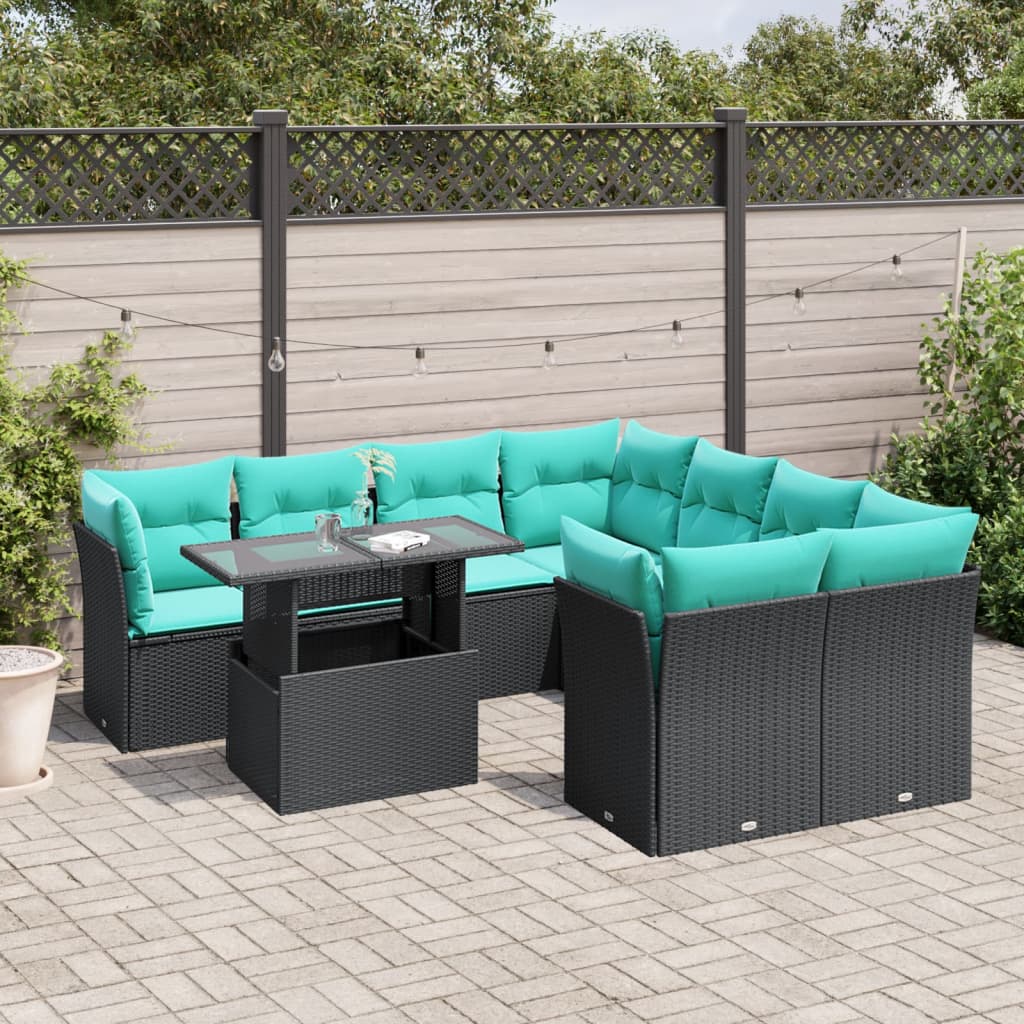 9-Teiliges Gartensofa-Set Mit Kissen, Es Polyrattan