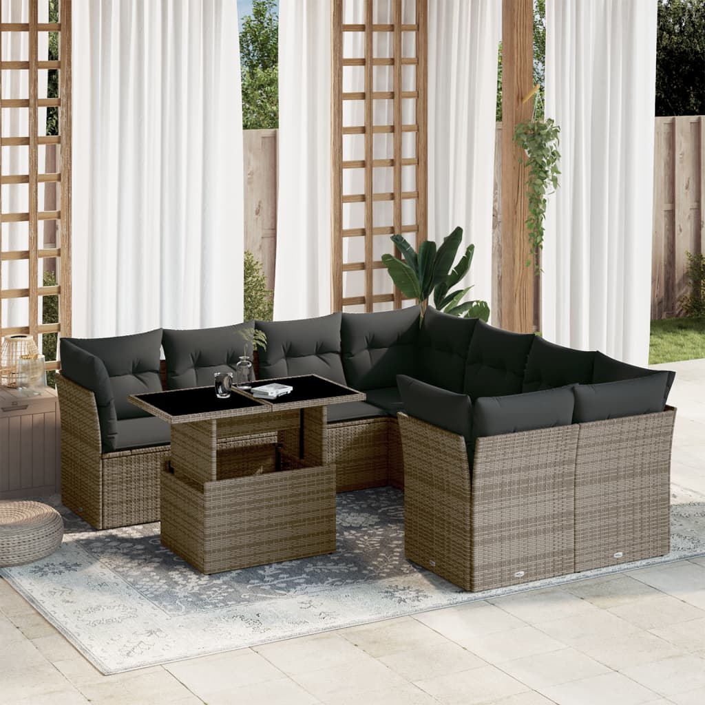 9-Tlg. Garten-Sofagarnitur Mit Kissen Beige Poly Rattan