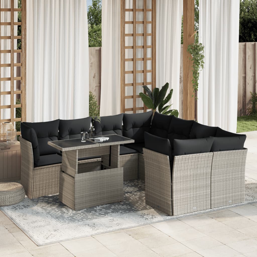 9-Tlg. Garten-Sofagarnitur Mit Kissen Beige Poly Rattan